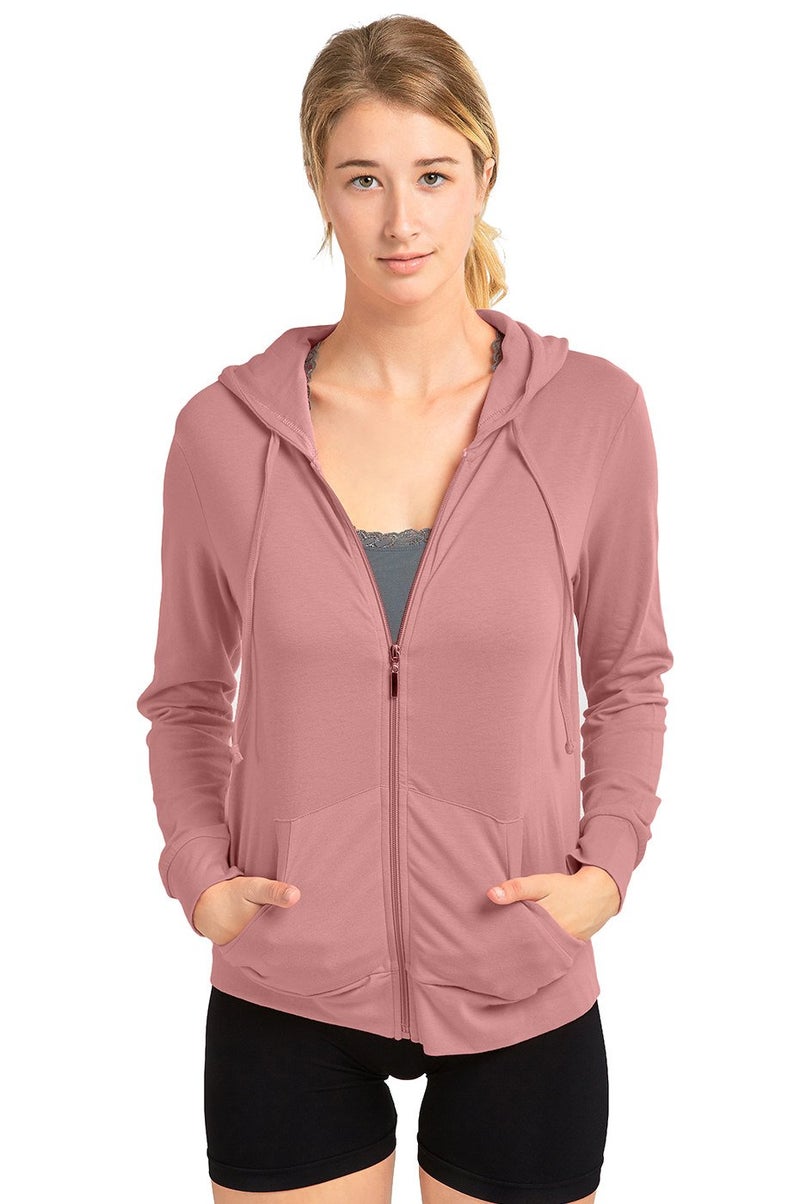 Sofra Women's Thin Cotton Zip Up Hoodie Jacket (L, Mv. Rose) - Image 1